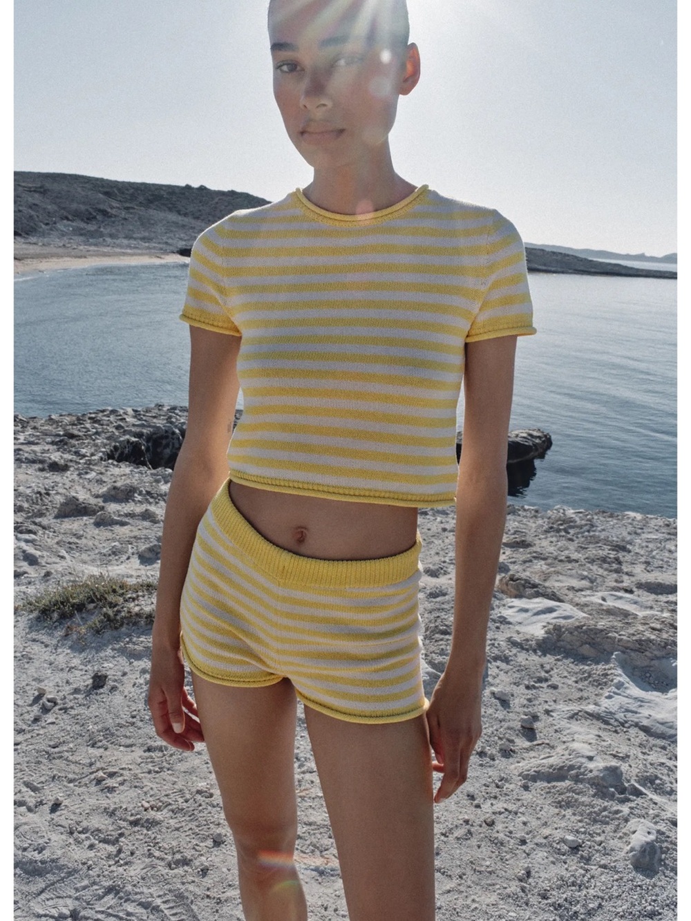 Yellow & White Striped Knit SHORTS only